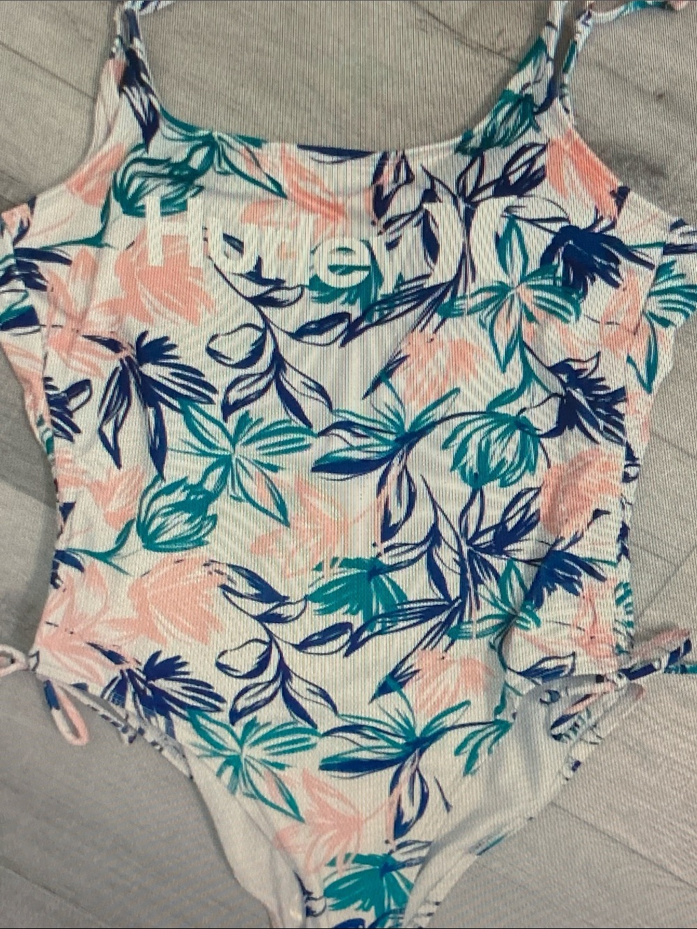 Hurley White One-Piece Swimsuit with Teal, Navy & Coral Floral Print